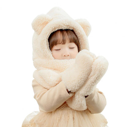 Children's plush bear ear hat integrated with a scarf for ultimate winter warmth