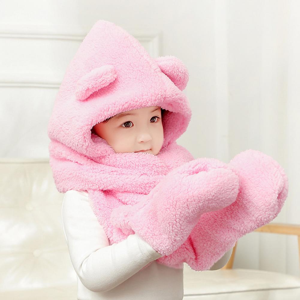 Baby fashion winter accessory: bear ear hat with long scarf, providing full coverage