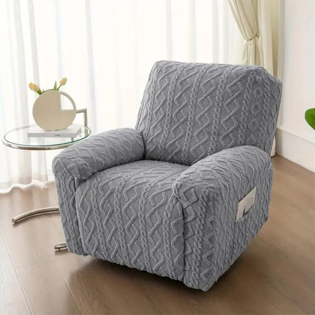 Cozy cable knit jacquard recliner chair cover. Soft plush furniture protector for living room decor.