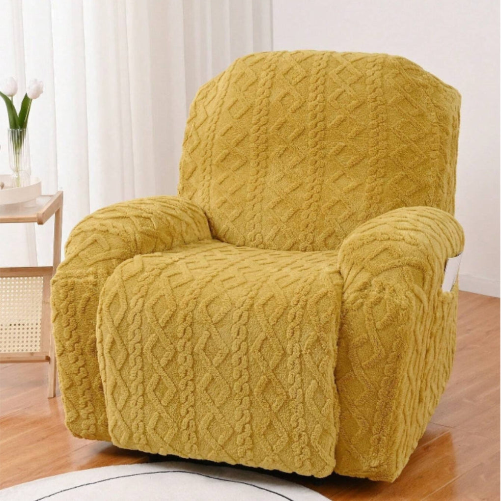 Textured cable knit plush recliner cover. Jacquard sofa slipcover adds warmth & style to your home.