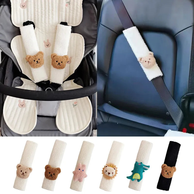 Plush car seat belt shoulder cover, 'Cozy Adventure' animal design, for kids' comfort and safety