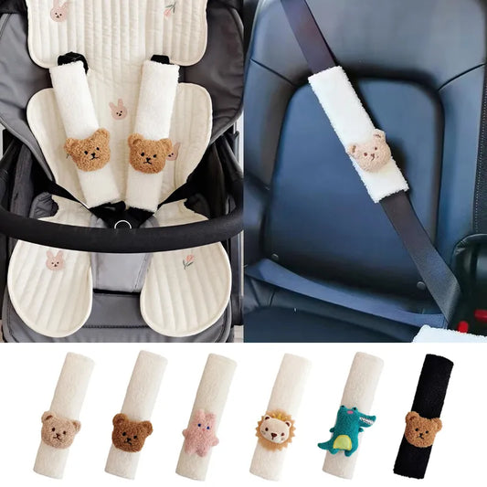 Plush car seat belt shoulder cover, 'Cozy Adventure' animal design, for kids' comfort and safety