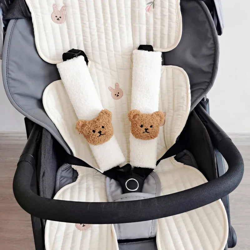 Child's car seat belt protector, 'Forest Friend' animal plush design, ensures cozy travel for toddlers