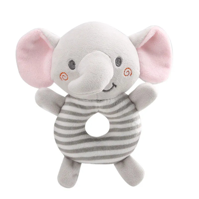 Charming character plush baby rattle, shaped like a friendly pig, promoting early learning and fine motor skills.