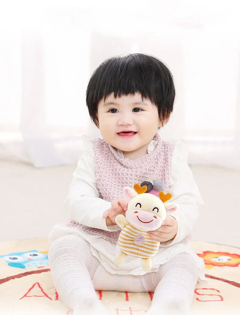 Unisex plush sheep baby rattle with a gentle jingle, a comforting and developmental toy for infants.
