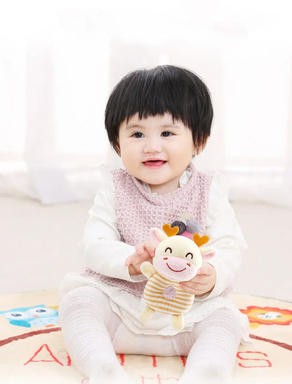 Unisex plush sheep baby rattle with a gentle jingle, a comforting and developmental toy for infants.