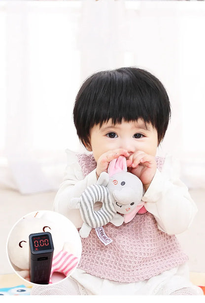 Soft plush cat baby rattle toy, featuring a crinkle sound and easy-to-hold ring, ideal for tummy time.