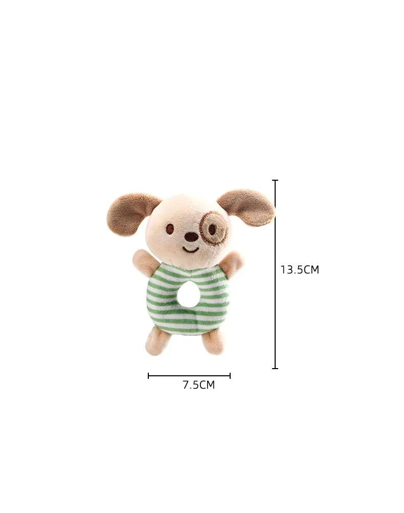 Cute cartoon fox plush rattle toy for babies, featuring a gentle sound and textured fabric, infant development.