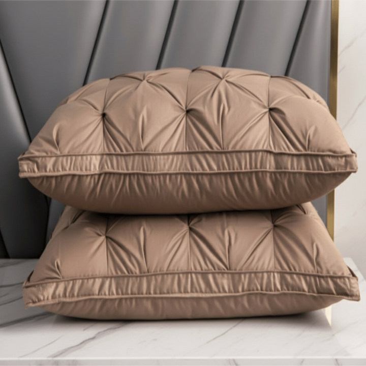 Hypoallergenic down alternative pillow with a crisp cotton cover, ensuring plush comfort & support for sleep.