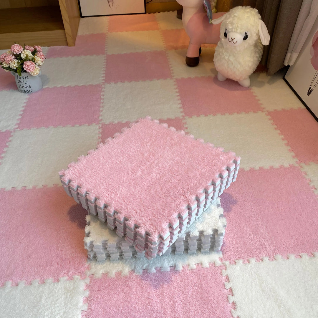 Plush foam play mat tiles for baby's soft & safe nursery flooring.