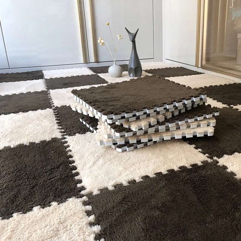 Soft & safe plush foam playmat tiles, ideal for infant crawling & playroom fun.