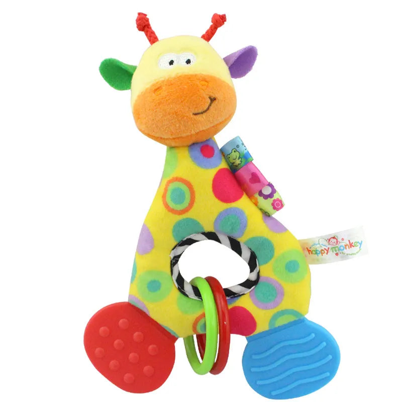 Plush giraffe baby rattle and teether for sensory play, a newborn essential.