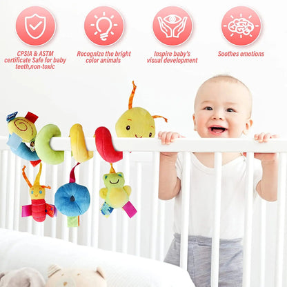 Soft plush owl, fox, and bear hanging toys for baby stroller and crib, developmental infant toys