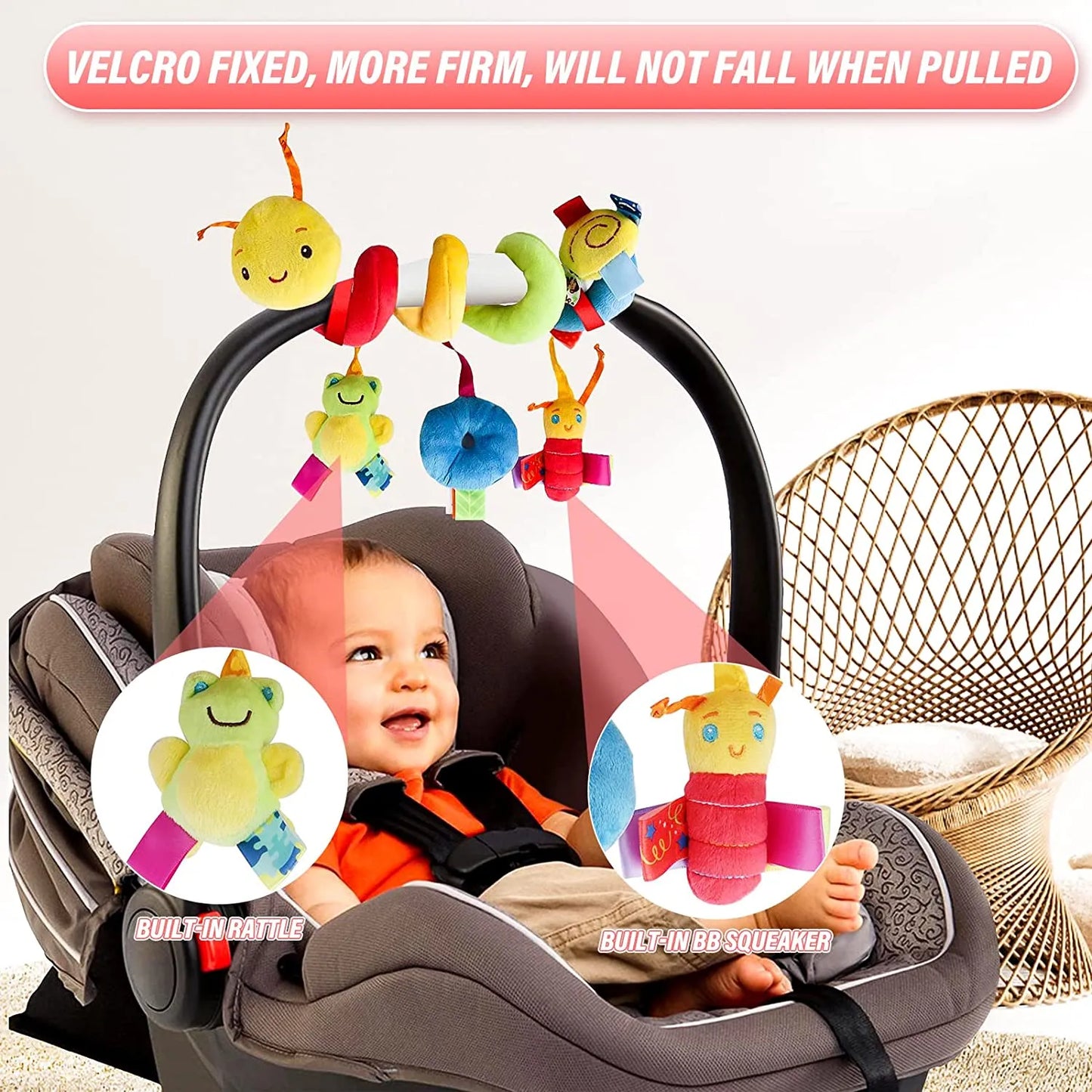 Engaging plush hanging star and moon toys with mirrors for crib and stroller, baby sensory toys