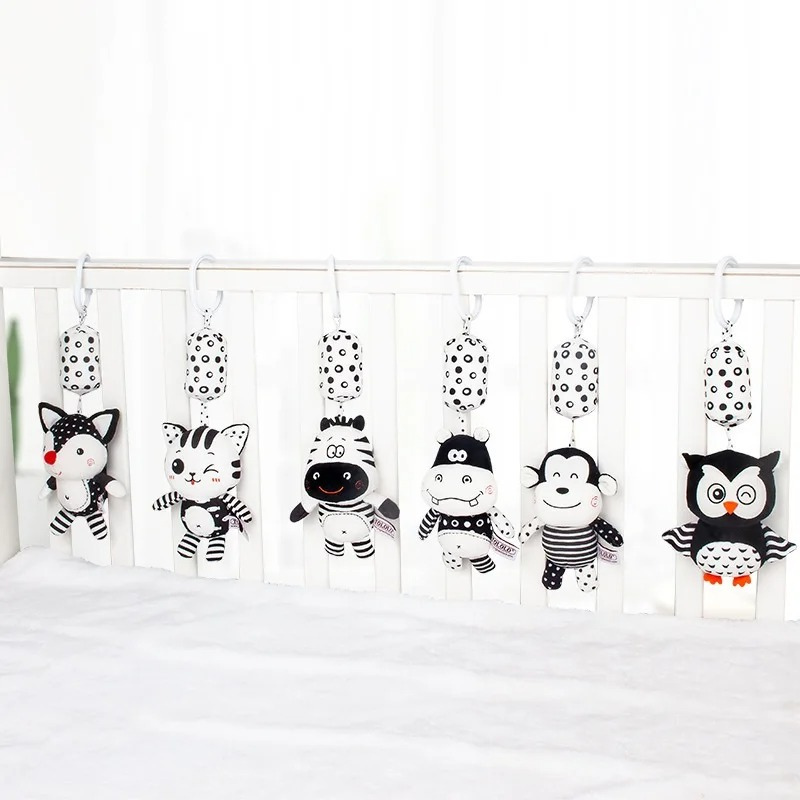 Plush infant sensory rattle toy with colorful animal design for newborn development