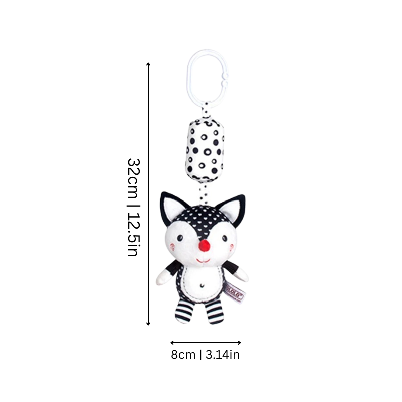 Soft baby rattle toy, animal-themed, designed for sensory and developmental play