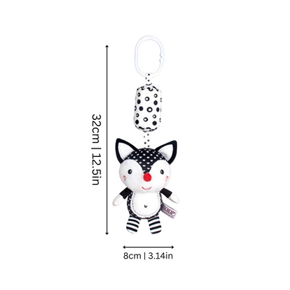 Soft baby rattle toy, animal-themed, designed for sensory and developmental play