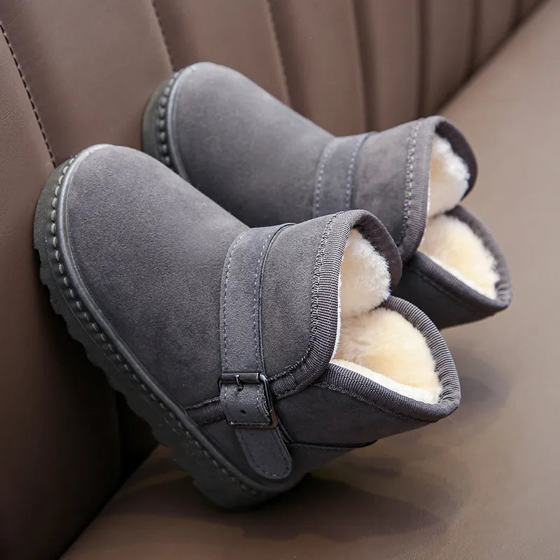 Pair of waterproof cotton winter boots for toddlers, featuring a non-slip sole and warm interior.