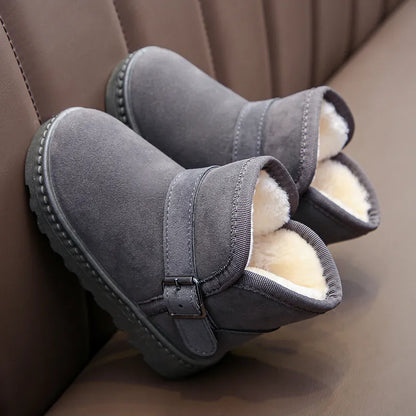 Pair of waterproof cotton winter boots for toddlers, featuring a non-slip sole and warm interior.