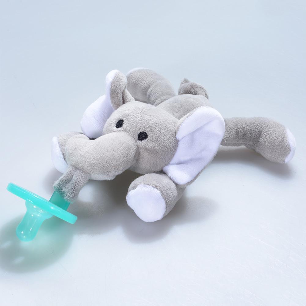 Plush lion animal pacifier soother with silicone nipple for newborn teething relief, a baby essential.
