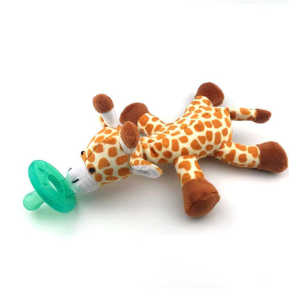 Adorable bear plush toy pacifier for babies, featuring a safe silicone nipple for infant care.