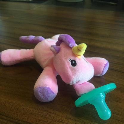 Infant care at its best: plush animal pacifier with a durable, easy-to-clean silicone nipple.