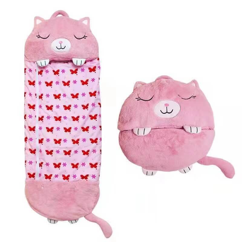 Soft gray bunny animal roll-up sleeping bag with pillow for a child's restful sleep