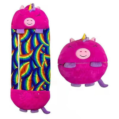 Children's gift: plush animal sleeping bag, friendly bear, roll-up design for napping
