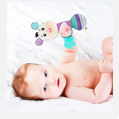 Whale baby rattle, soft stuffed, with crinkling fins, an engaging infant toy for sensory development.
