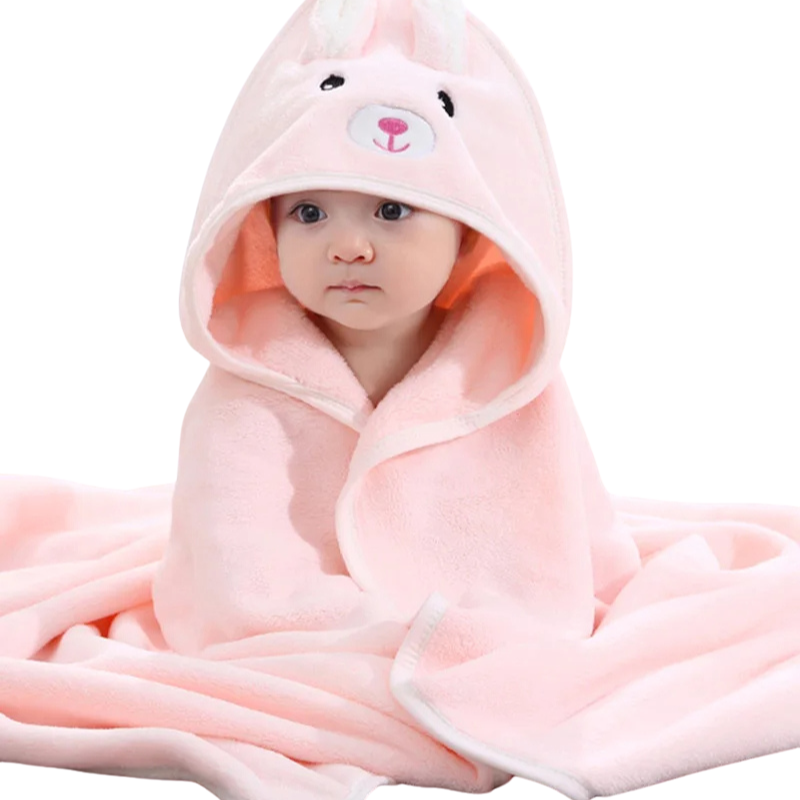 Cute bear hooded baby towel wrap, soft and quick-dry for toddler bath time