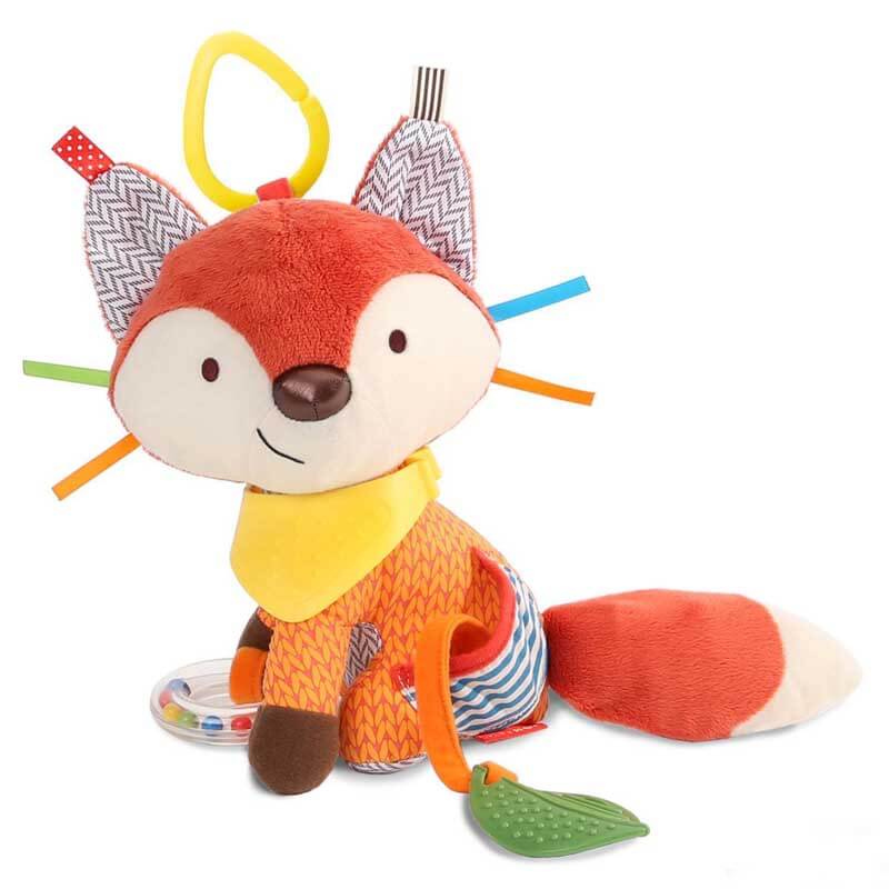 Cute elephant multi-sensory rattle doll with a teething ring, crinkly ears, and plush body for baby