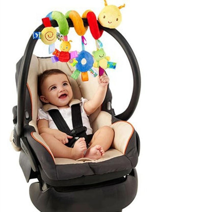 Plush lion stroller rattle toy with crinkly mane and textured rings for infant sensory play