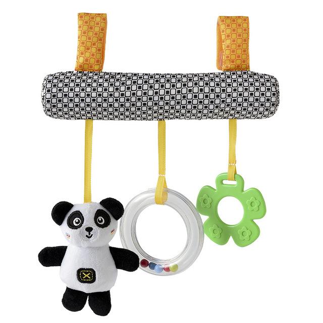 On-the-go baby toy, cute dog plush rattle with crinkle sounds and varied textures for stimulation