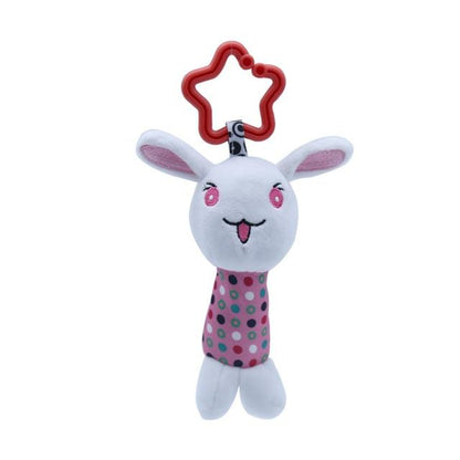 Soft fabric bee rattle toy, perfect for stimulating baby's senses on a stroller or crib