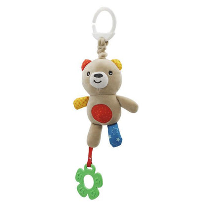 Baby activity toy, versatile plush animal rattle to hang on strollers, cribs, or play gyms