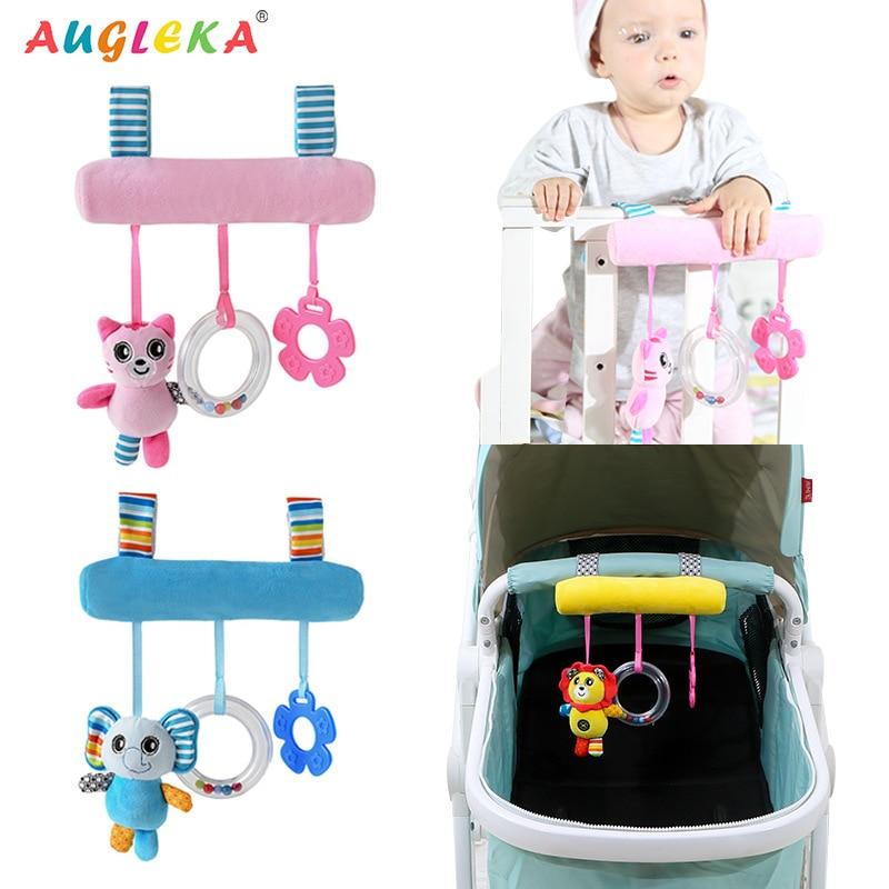 Soft elephant baby stroller hanging toy with rattle, teether, and activity links for development