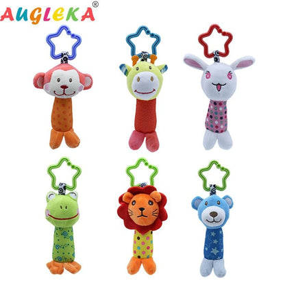 Giraffe baby toy, plush rattle for stroller or crib, encourages grasping and sensory exploration