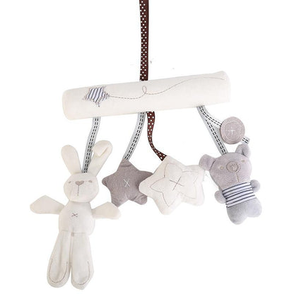 Animal-themed baby stroller toy, plush bear rattle with multiple textures for tactile development