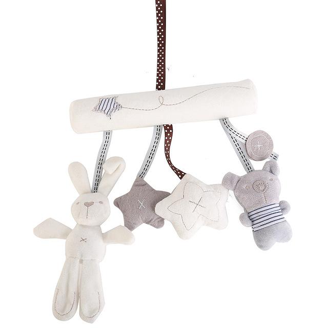 Sensory baby plush rattle in a playful zebra design, ideal for hanging on strollers or cribs