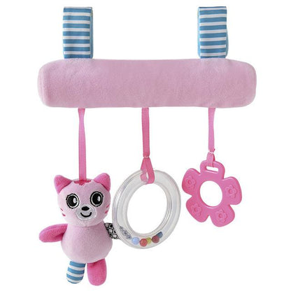 Infant travel toy, soft caterpillar rattle with vibrant colors, attaches easily to strollers
