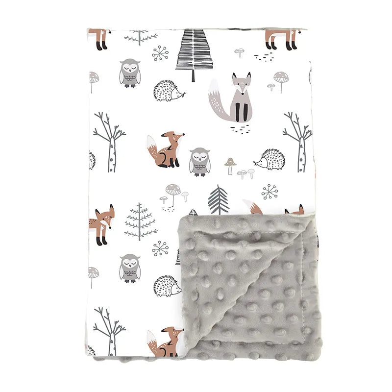 Plush pink baby swaddle blanket with cute rabbit pattern, soft fleece for newborn comfort
