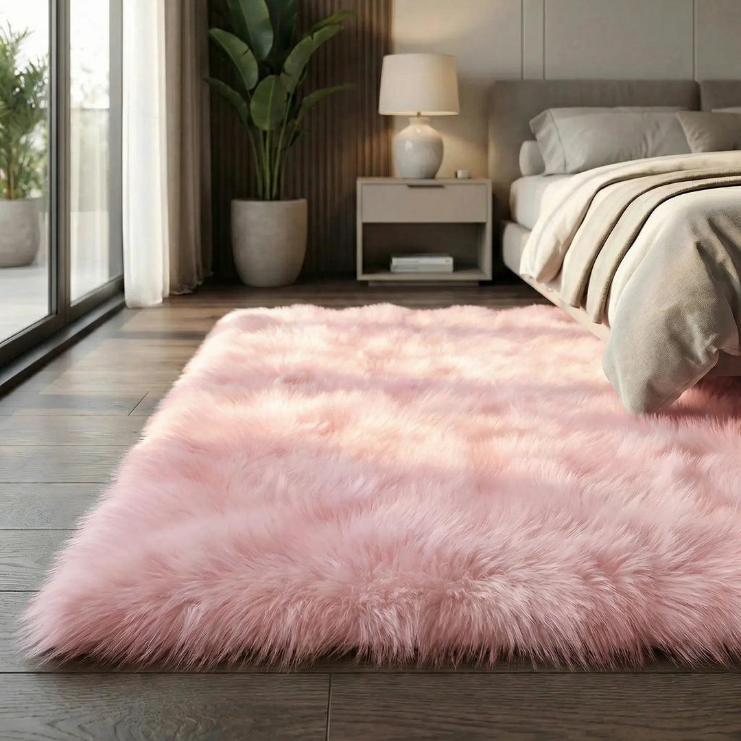 Washable faux fur rug: Plush shag bench runner with elegant waves. Ideal soft rug for a stylish living space.