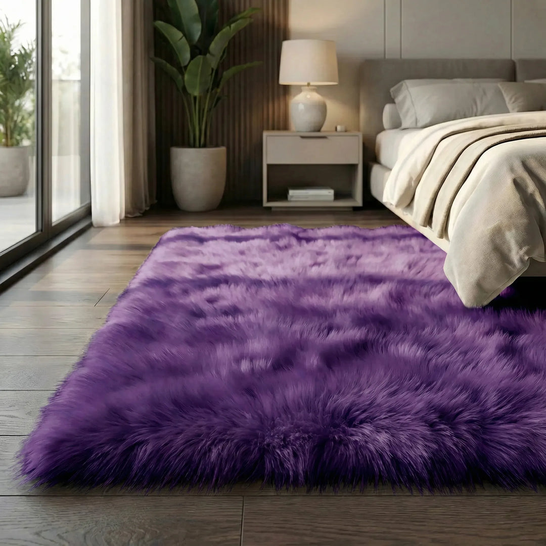 Close-up of the plush shag faux fur texture of the Flowique runner rug, showing its soft, wavy design.