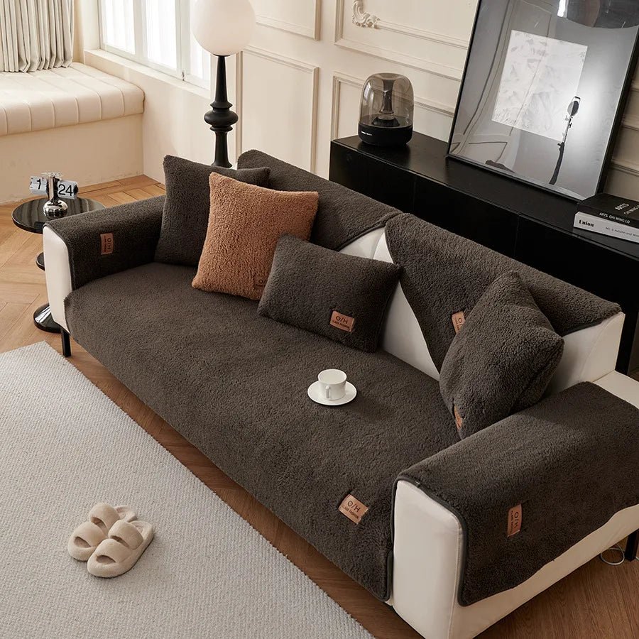Enhance living room with this modern, plush sofa cover & cozy throw. Great furniture protector.