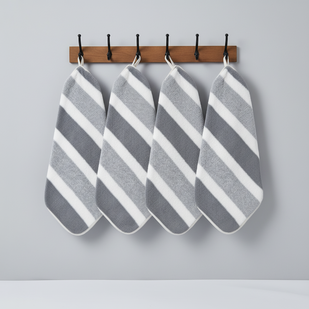 Plush, quick-dry striped microfiber towel set. Soft, absorbent 5-piece bathroom linens for modern home decor.