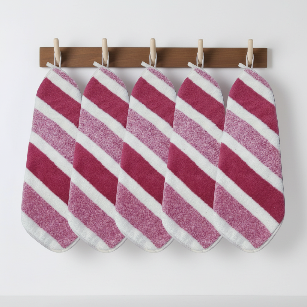 Premium striped microfiber 5-piece towel set. Plush, soft, and quick-drying absorbent bath & hand towels for bathrooms.