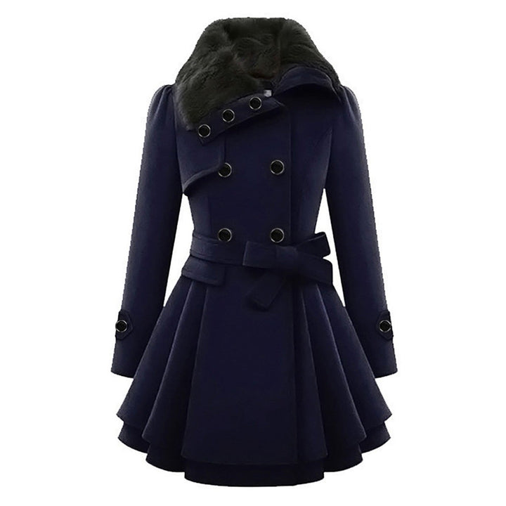 Versatile women's long plush coat, tailored for an elegant fit, with a luxurious faux fur collar.