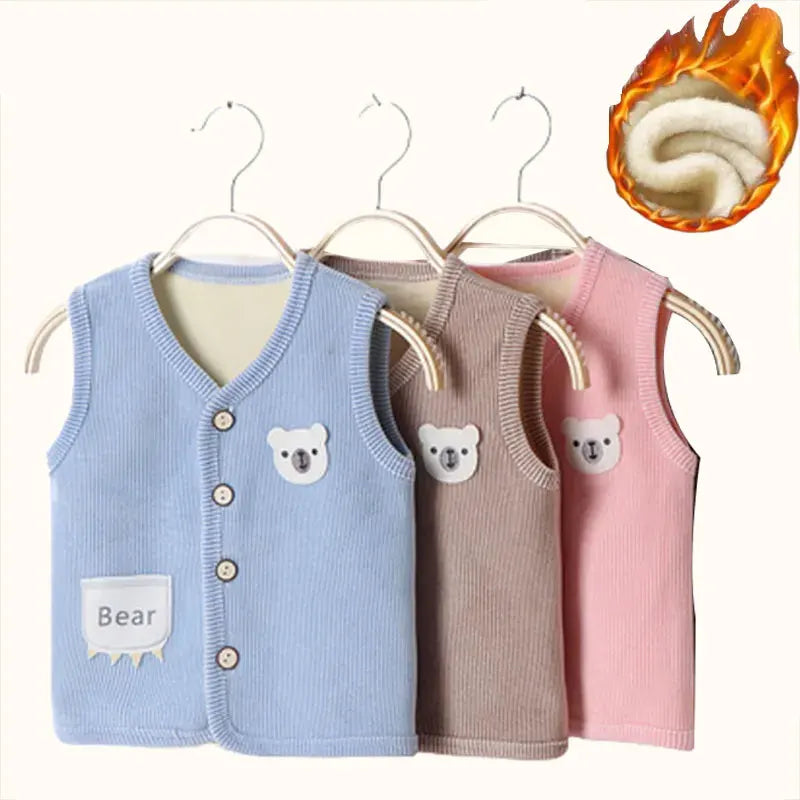 Plush velvet-lined winter waistcoat for kids, cozy infant vest