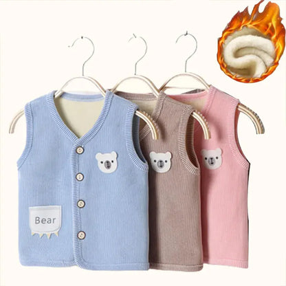 Plush velvet-lined winter waistcoat for kids, cozy infant vest