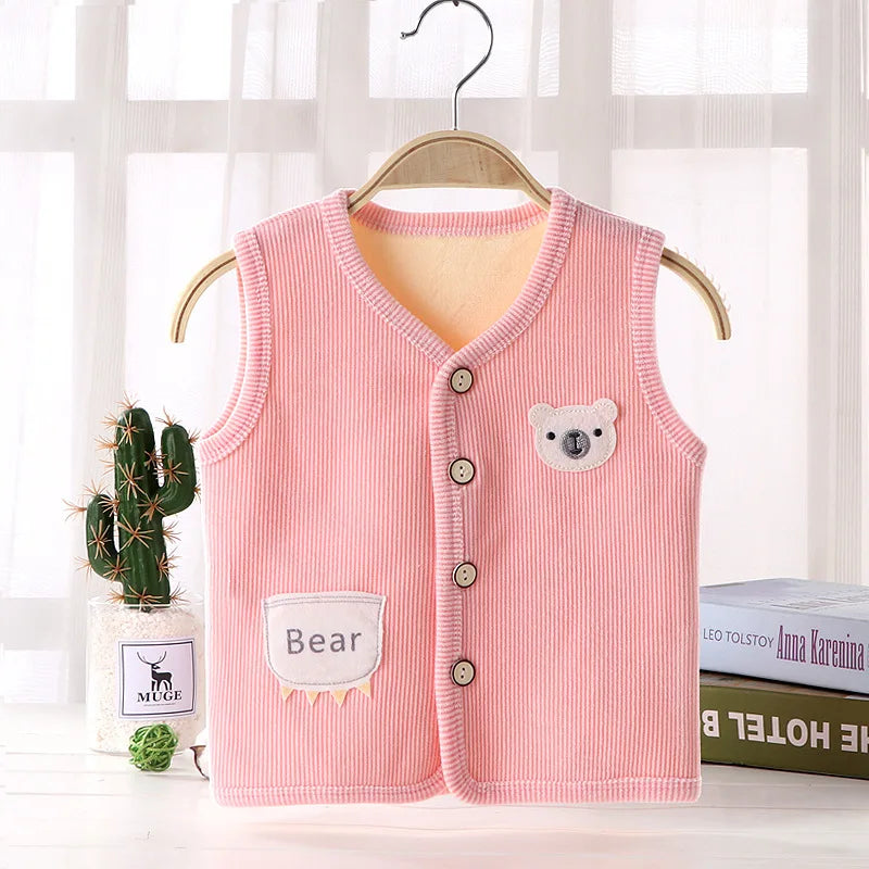 Unisex kids winter outerwear, plush velvet-lined waistcoat